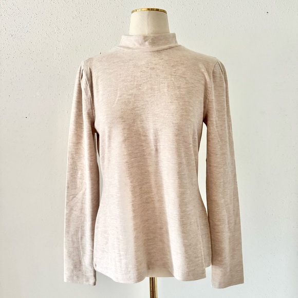 White House Black Market Tops - New WHBM Puff Long Sleeve Mock Neck Snit Jersey Top Beige Women's Size Medium M